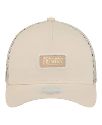 New Era Women's Light Beige Milwaukee Brewers Tonal Patch 9FORTY M-Crown A-Frame Trucker Adjustable Hat