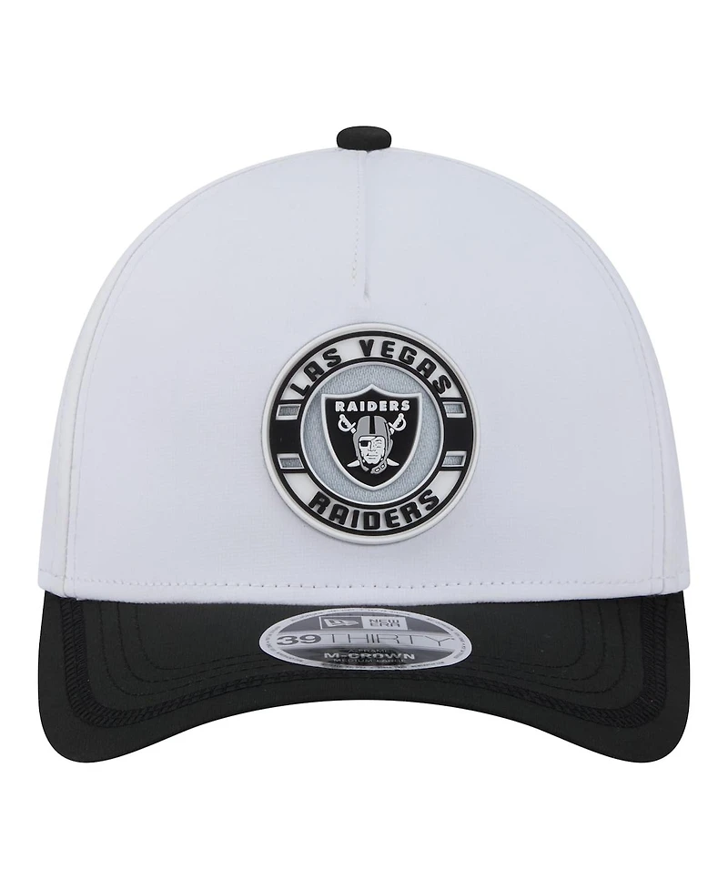New Era Men's White/Black Las Vegas Raiders Patch 39THIRTY A-Frame M-Crown Perforated Flex Hat