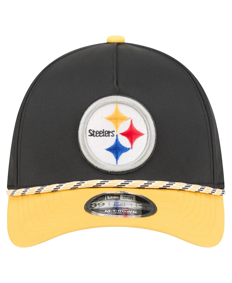 New Era Men's Black/Gold Pittsburgh Steelers Rope M-Crown A-Frame 39THIRTY Flex Hat