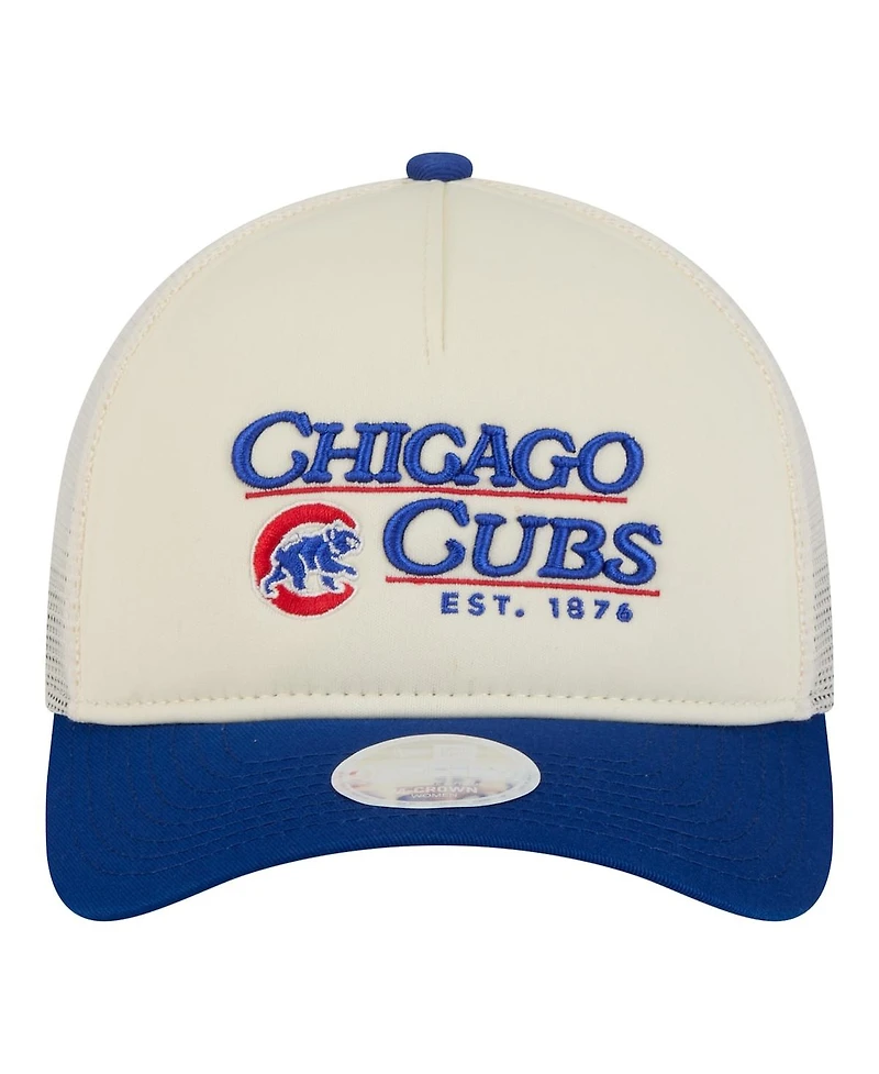 New Era Women's Light Beige/Royal Chicago Cubs Retro 9FORTY M-Crown A-Frame Trucker Adjustable Hat