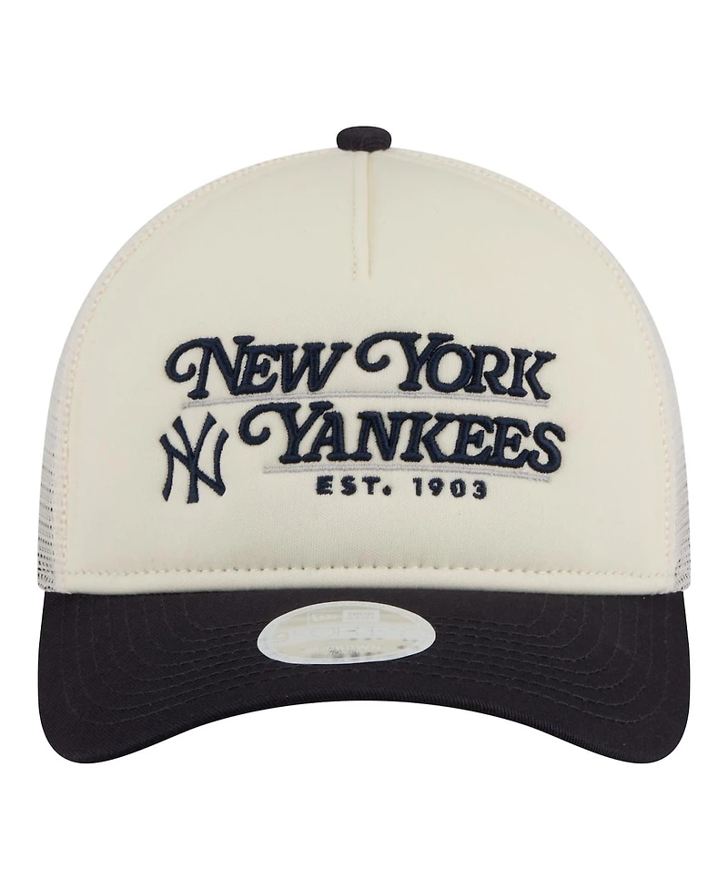 New Era Women's Light Beige/Navy New York Yankees Retro 9FORTY M-Crown A-Frame Trucker Adjustable Hat