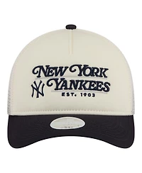 New Era Women's Light Beige/Navy New York Yankees Retro 9FORTY M-Crown A-Frame Trucker Adjustable Hat