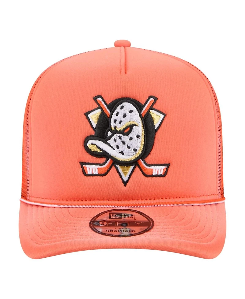 New Era Men's Orange Anaheim Ducks Faded A-Frame 9FIFTY Trucker Snapback Hat