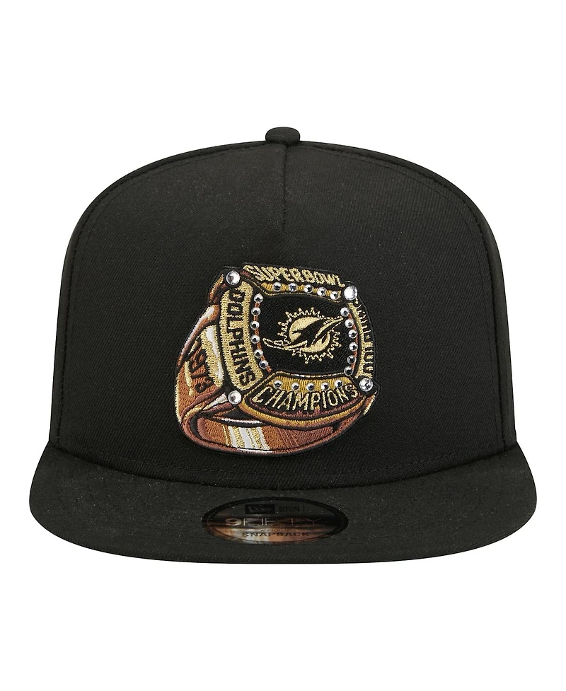 New Era Men's Black Miami Dolphins Super Bowl Ring 9FIFTY A-Frame Adjustable Hat