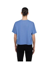 New Era Women's Light Blue Colorado Rockies City Connect Throwback Meshback Pinstripe Boxy T-Shirt