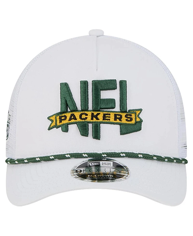 New Era Men's White Green Bay Packers Nfl 9FORTY A-Frame M-Crown Adjustable Trucker Hat