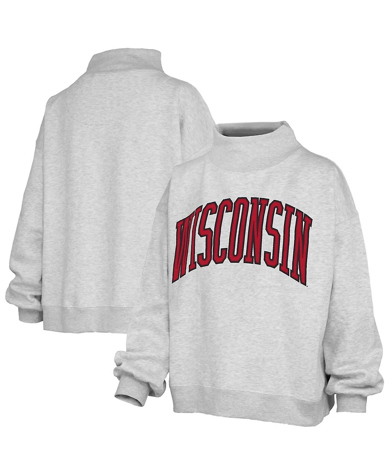 Pressbox Women's Heather Gray Wisconsin Badgers Oversized Nelson Mock Neck Sweatshirt
