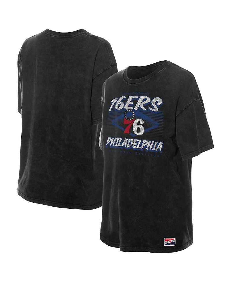 New Era Women's Black Philadelphia 76ers Throwback Mineral Wash Oversized T-Shirt