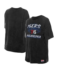 New Era Women's Black Philadelphia 76ers Throwback Mineral Wash Oversized T-Shirt