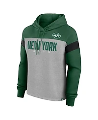 Fanatics Women's Heather Gray/Green New York Jets Bold Play Call Pullover Hoodie