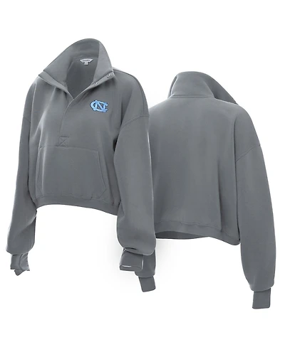 ZooZatz Women's Gray North Carolina Tar Heels Cropped Powerhouse Half-Snap Sweatshirt