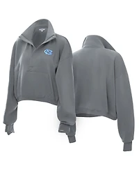 ZooZatz Women's Gray North Carolina Tar Heels Cropped Powerhouse Half-Snap Sweatshirt