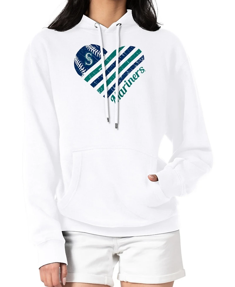 G-iii 4Her by Carl Banks Women's White Seattle Mariners Heart Fleece Pullover Hoodie