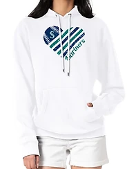 G-iii 4Her by Carl Banks Women's White Seattle Mariners Heart Fleece Pullover Hoodie