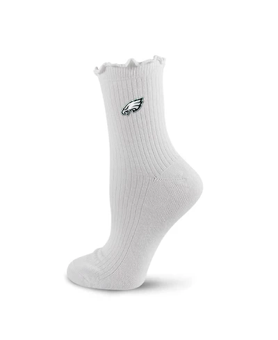 Pro Compression Women's White Philadelphia Eagles Logo Lettuce Hem Quarter Socks