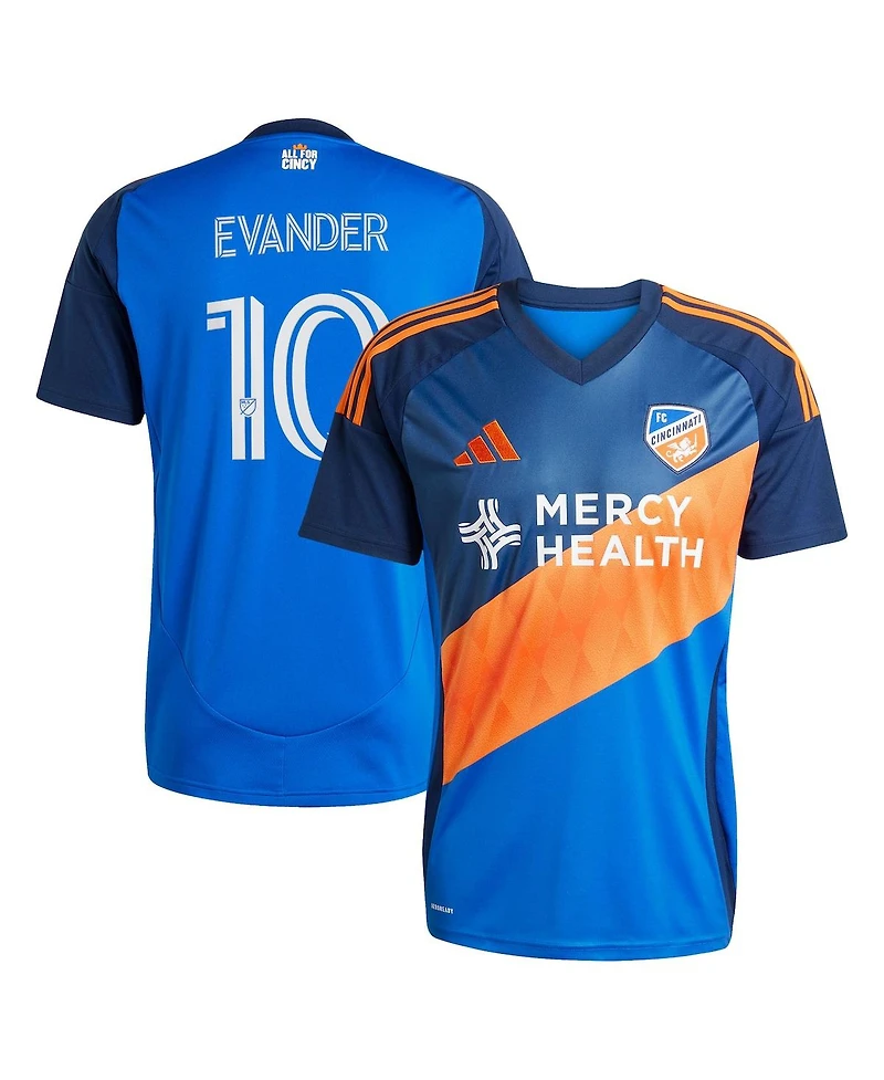 Adidas Men's Evander da Silva Ferreira Blue Fc Cincinnati 2025 Orange and Legacy Kit Replica Jersey
