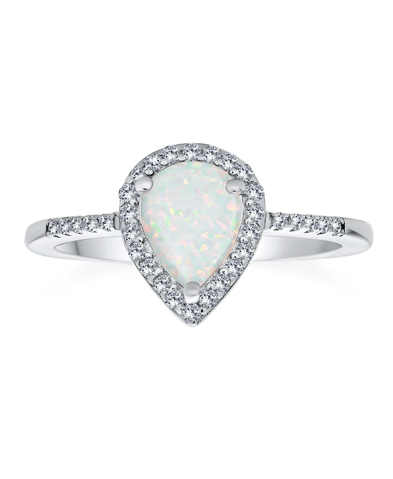 Bling Jewelry Halo Pear Shape Teardrop Cocktail 3 carat Synthetic Opal Ring Cathedral Setting Sterling Silver