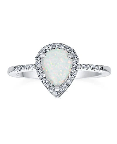 Bling Jewelry Halo Pear Shape Teardrop Cocktail 3 carat Synthetic Opal Ring Cathedral Setting Sterling Silver