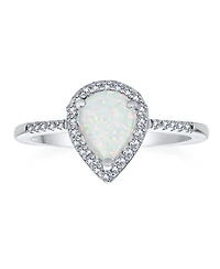 Bling Jewelry Halo Pear Shape Teardrop Cocktail 3 carat Synthetic Opal Ring Cathedral Setting Sterling Silver