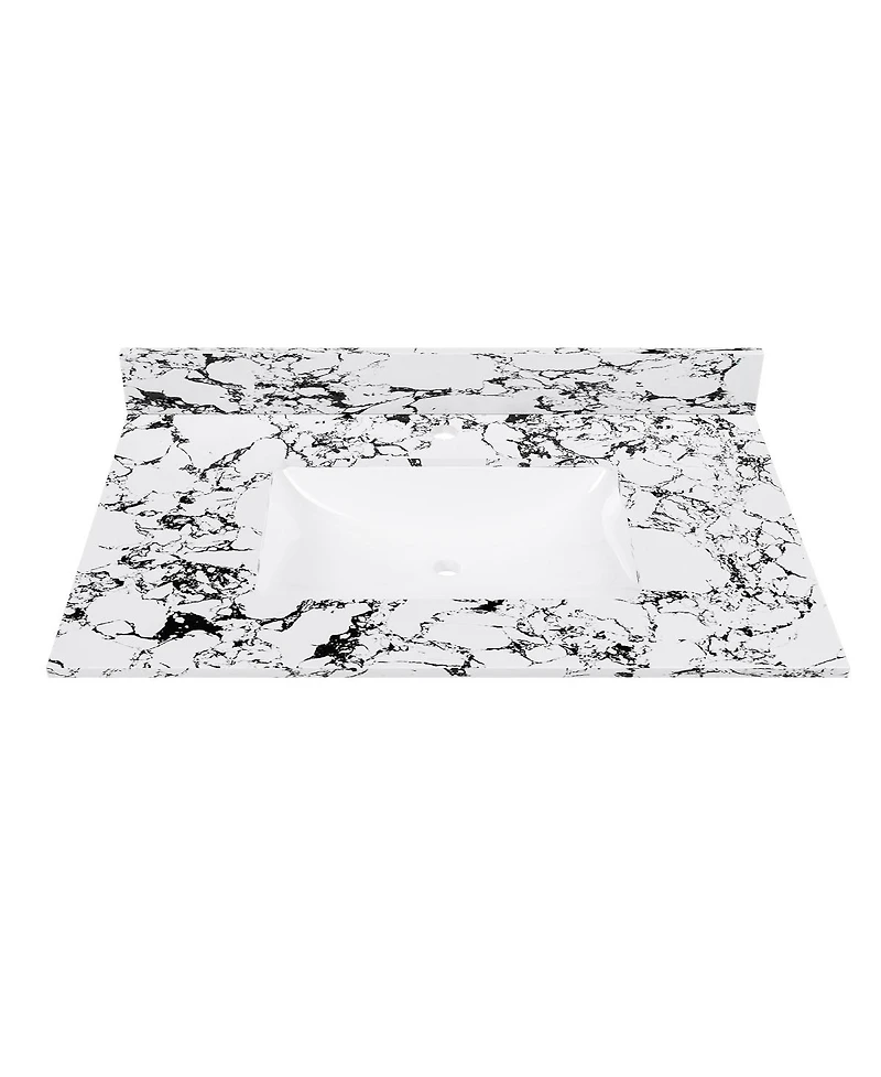 Sillysis 31/37/43 Inch Sintered Stone Bathroom Vanity Top with Ceramic Undermount Sink, Backsplash, Overflow, Stain Resistant Surface