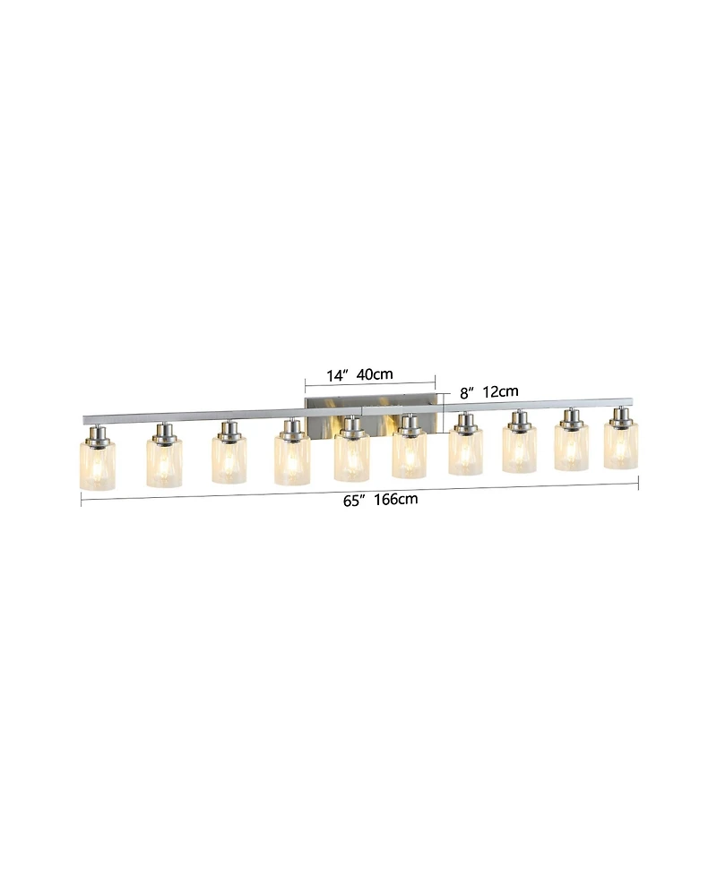 Busdays 10 Light Brushed Nickel Bathroom Vanity Light Fixture with Clear Glass Wall Sconce Over Mirror Large Vanity Lighting