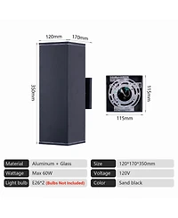 Busdays 2 Pack 14 Inch Outdoor Wall Light 2 Lights Aluminum Rectangular Tempered Glass Waterproof Porch Patio Sconce No Bulb