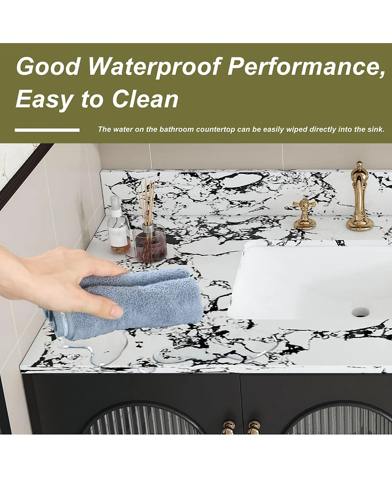 Sillysis 31/37/43/49 Inch Artificial Marble Bathroom Vanity Top with Rectangular Undermount Sink, Overflow, 4 Inch Backsplash, 3 Faucet Holes