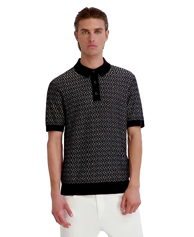 Karl Lagerfeld Paris Men's Geometric 3-Button Placket Polo Shirt