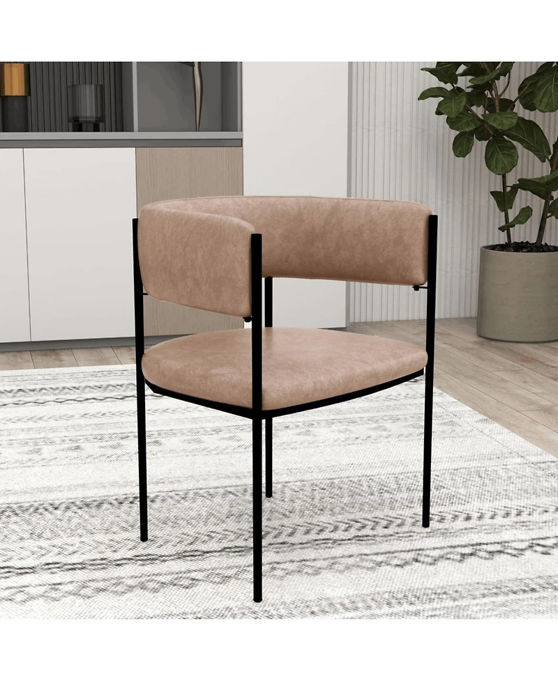 LeisureMod Cyril Modern Leather Dining Chair - Upholstered Padded Seat, Open Back, Powder-Coated Iron Frame