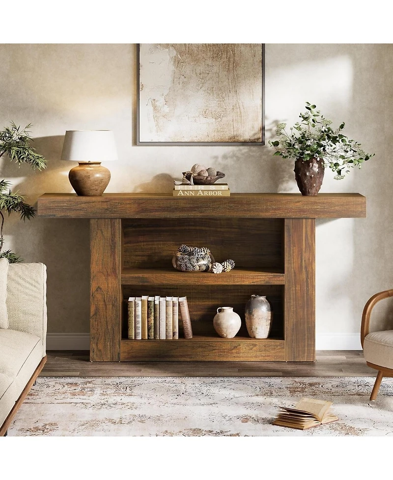 Slickblue 3-Tier Farmhouse Sofa Console Table with U-Shaped Base for Entryway