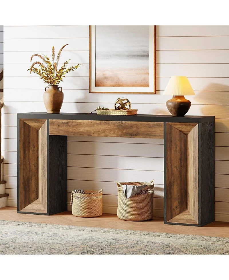 Slickblue Farmhouse Sofa Console Table with Dual-Tone Design for Entryway