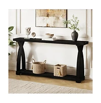 Slickblue Narrow Solid Wood Sofa Console Table with 2-Tier Storage for Entryway