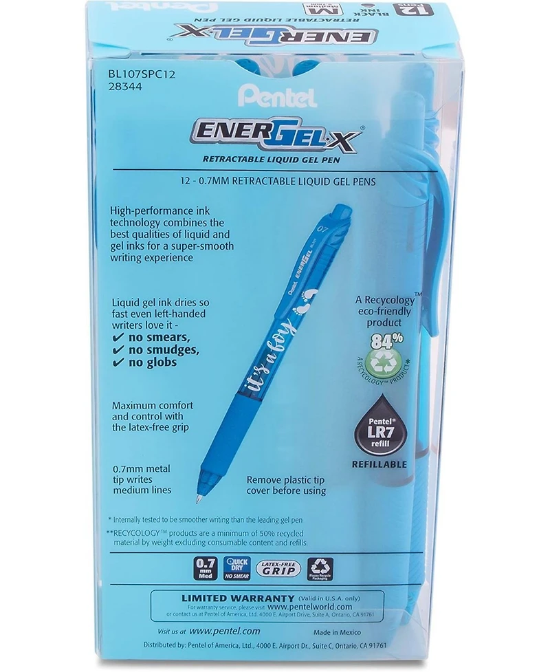 Pentel It's a Boy - EnerGel-x Retractable Gel Pen, 0.7mm Ink Box of 12