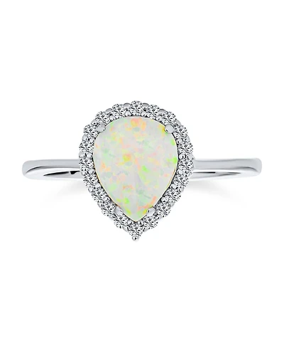 Bling Jewelry Created Opal Cocktail Ring 3 carat Halo Pear Teardrop .925 Sterling Silver