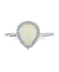 Bling Jewelry Created Opal Cocktail Ring 3 carat Halo Pear Teardrop .925 Sterling Silver