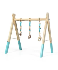 Costway Toddler Wooden Gym with 3 Wooden Teething Toys Hanging Bar