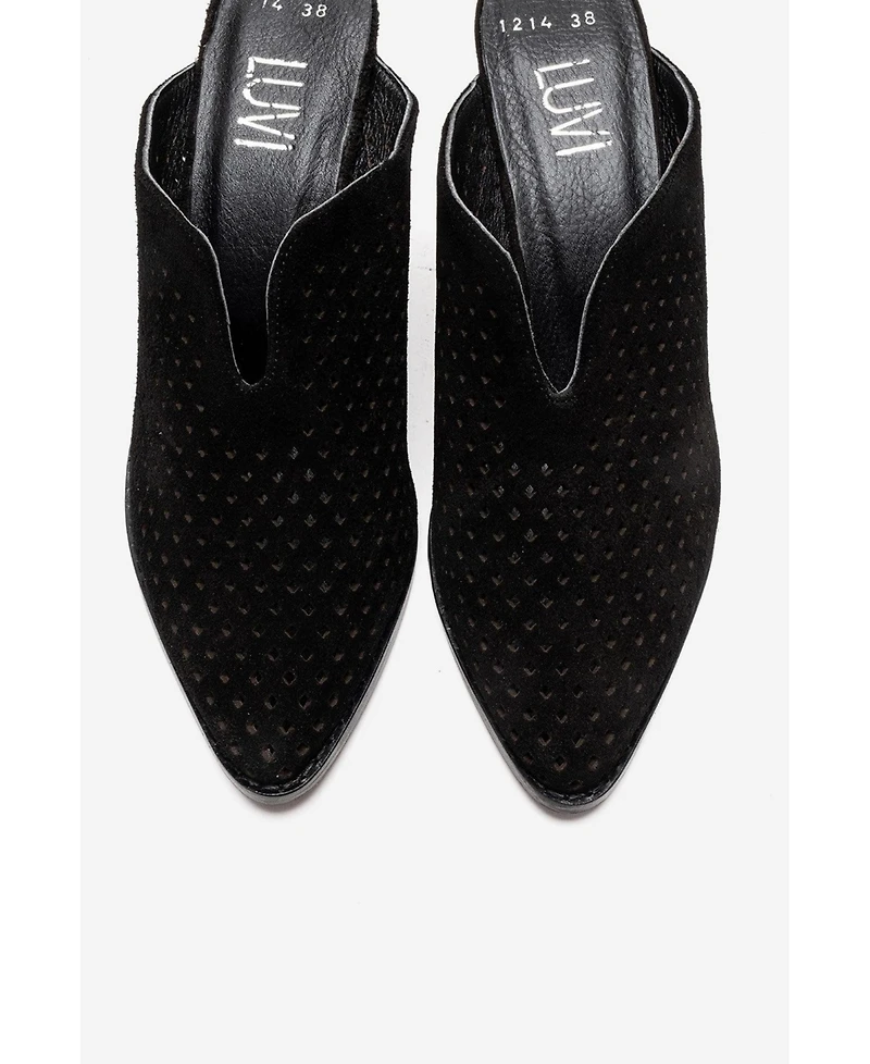 Forever & Always Shoes Women's Toen Leather Block Heel Mule