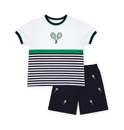 Florence Eiseman Little Girl Knit Short Set with Tennis Rackets
