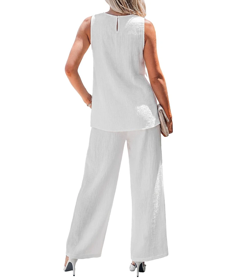 Cupshe Women's Crew Neck Long Pants Set