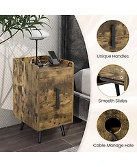 Gymax Set of 2 Nightstand w/ Charging Station Home Bedside Sofa Side Tables Drawers Cafe