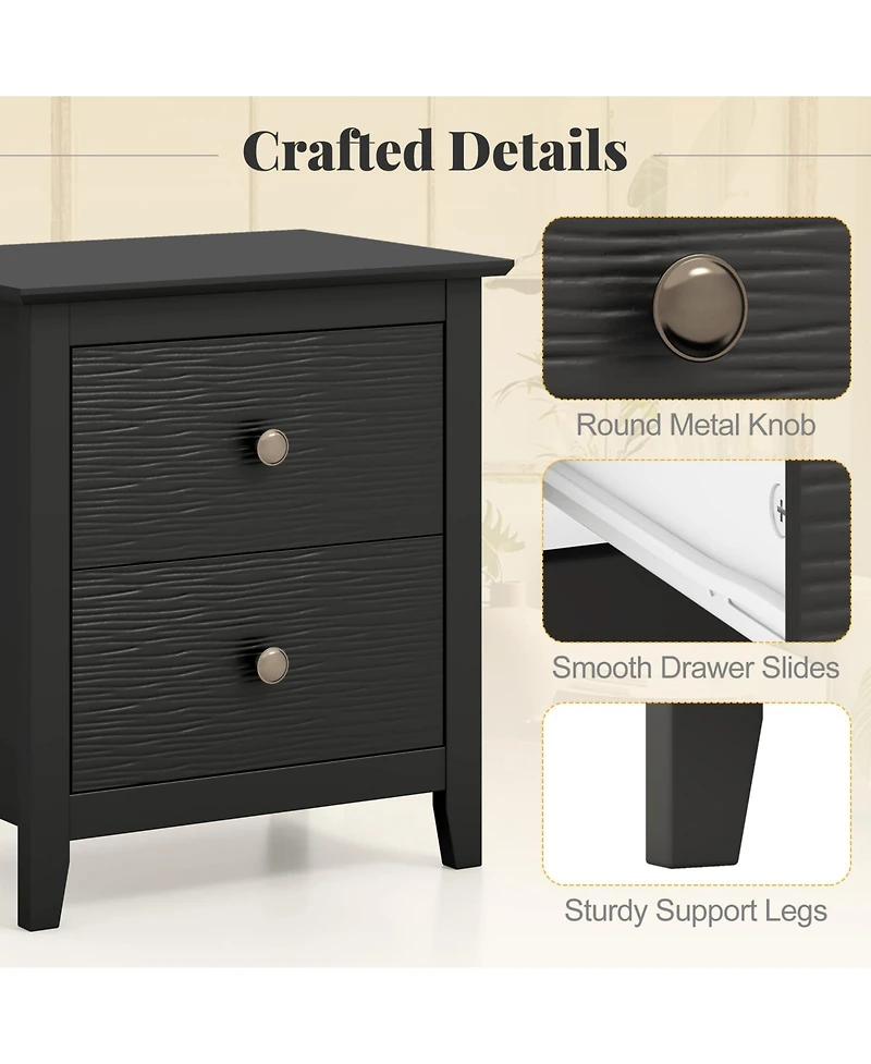 Gymax 2PCS Modern Nightstand w/ Storage 2 Drawers and Support Legs for Bedroom