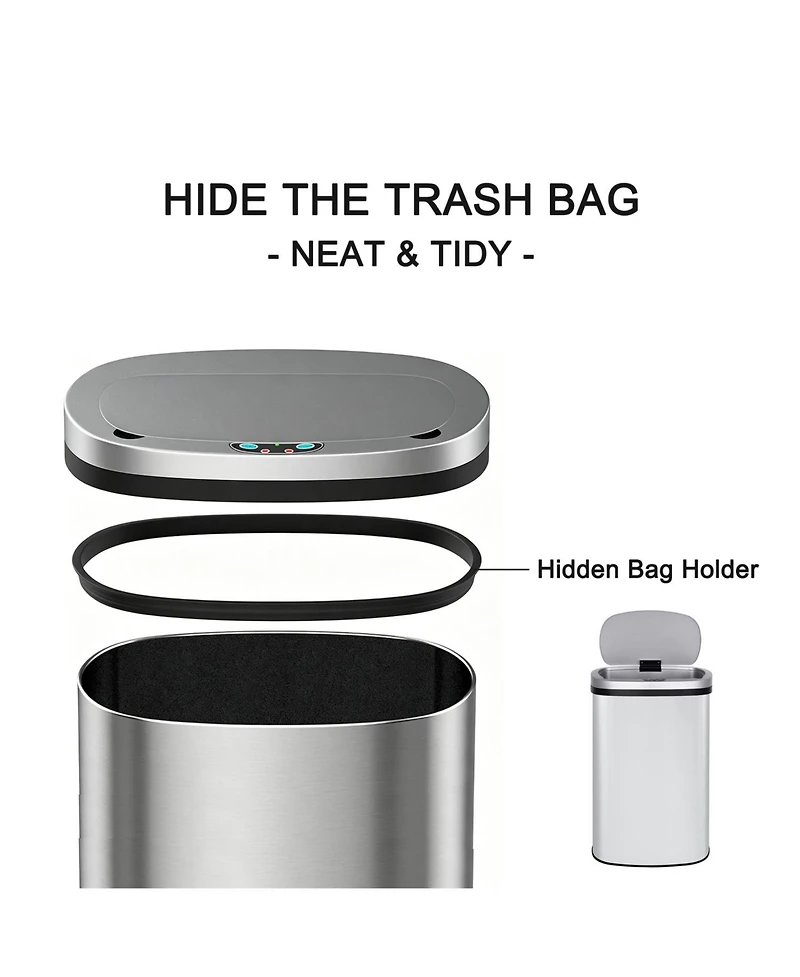 15.85 Gal./60 Liter Stainless Steel Oval Motion Sensor Trash Can for Kitchen