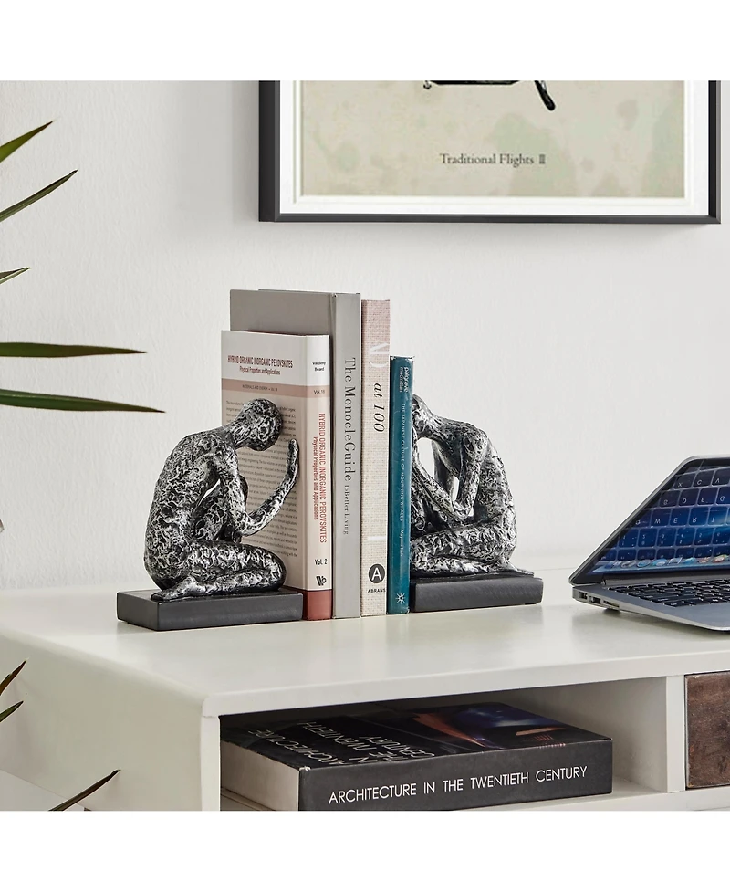 Danya B Kneeling Figure Sculptures Polyresin Silver-Tone and Black Finish Bookend, Set of 2