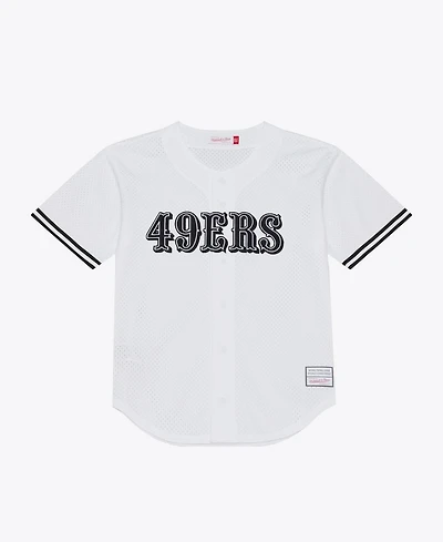 Mitchell & Ness Men's White San Francisco 49ers Monochrome Mesh Full-Button Baseball Jersey