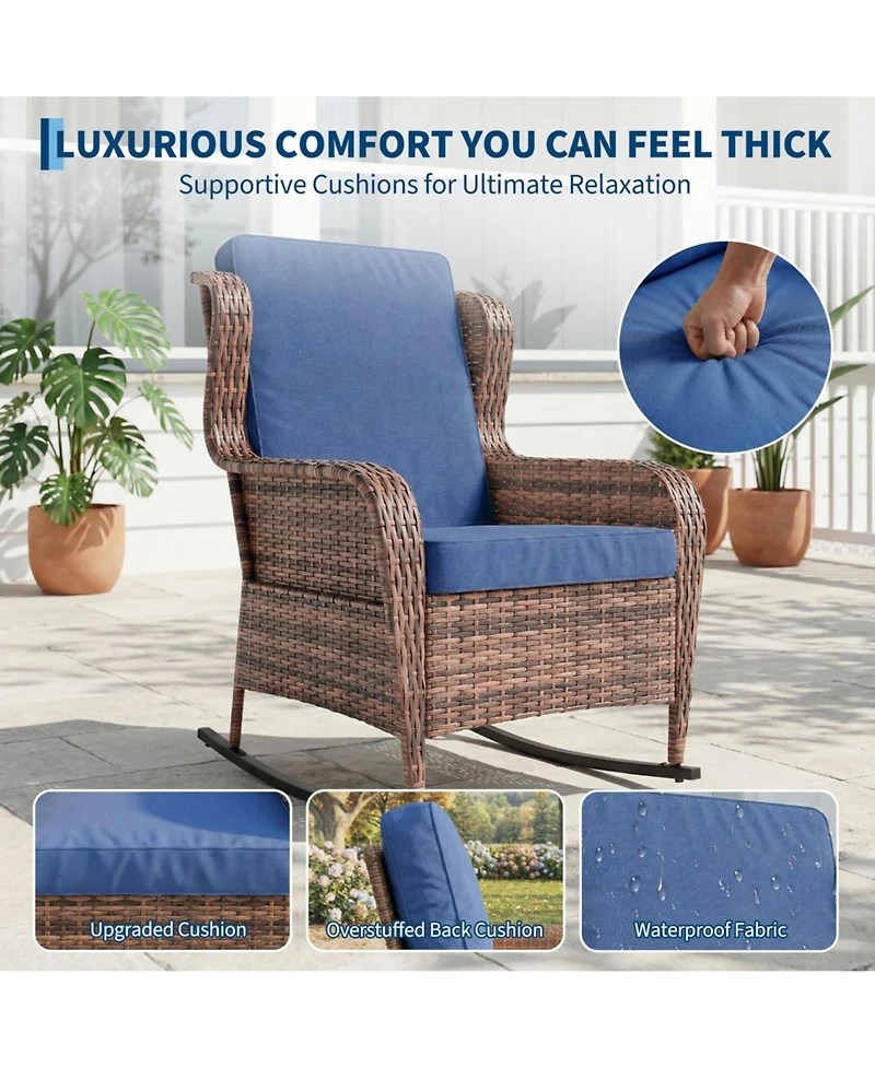 gaomon All-Weather Pe Rattan Rocking Chair, Outdoor Wicker Rocker for Patio Garden Porch Deck Backyard