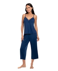 Linea Donatella Women's Lace Trim Top and Cropped Pants, 2-Piece Set
