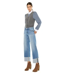 KanCan Women's Kenny Mid Rise Crop Wide-Leg Jeans