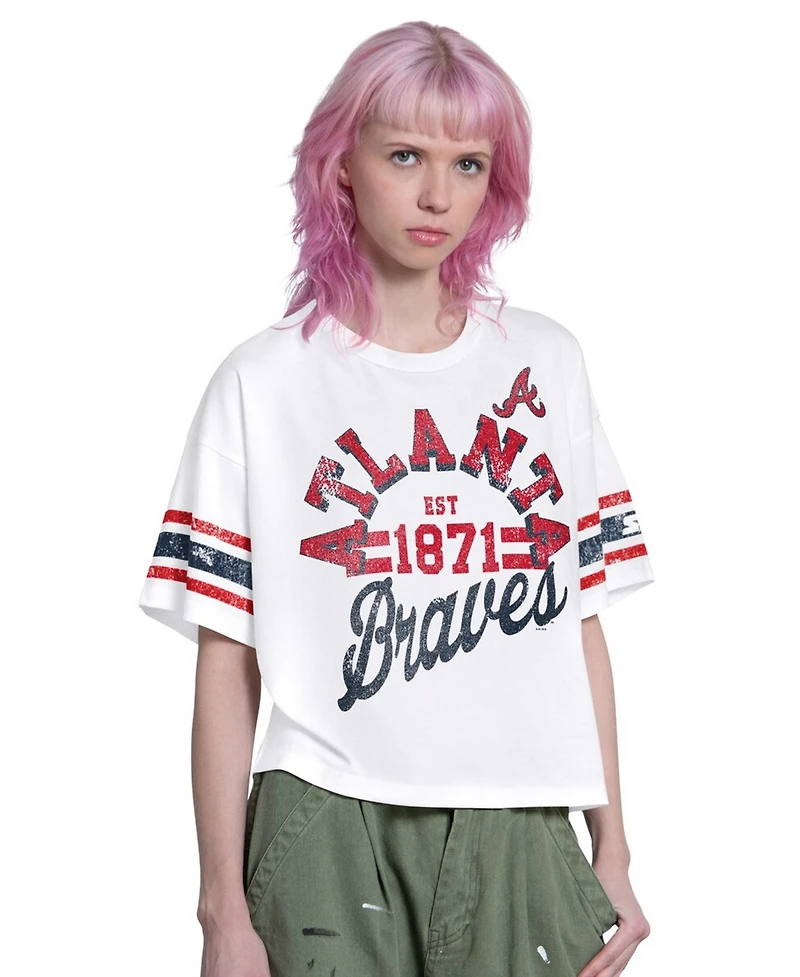 Starter Women's White Atlanta Braves Cropped Hurry Up Offense T-Shirt