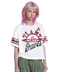 Starter Women's White Atlanta Braves Cropped Hurry Up Offense T-Shirt