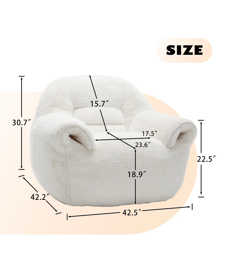 Rainsken Bean Bag Chair, Faux Fur Bean Bag Chair, with Filler Included, Soft Beanbag Chairs, Ergonomic, for Bedroom and Living Room